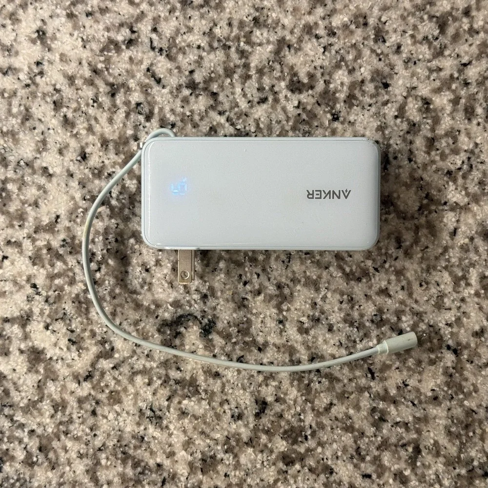 Anker Power Bank 10K Fusion Built-In Cable Foldable Plug A1637 Charger Blue